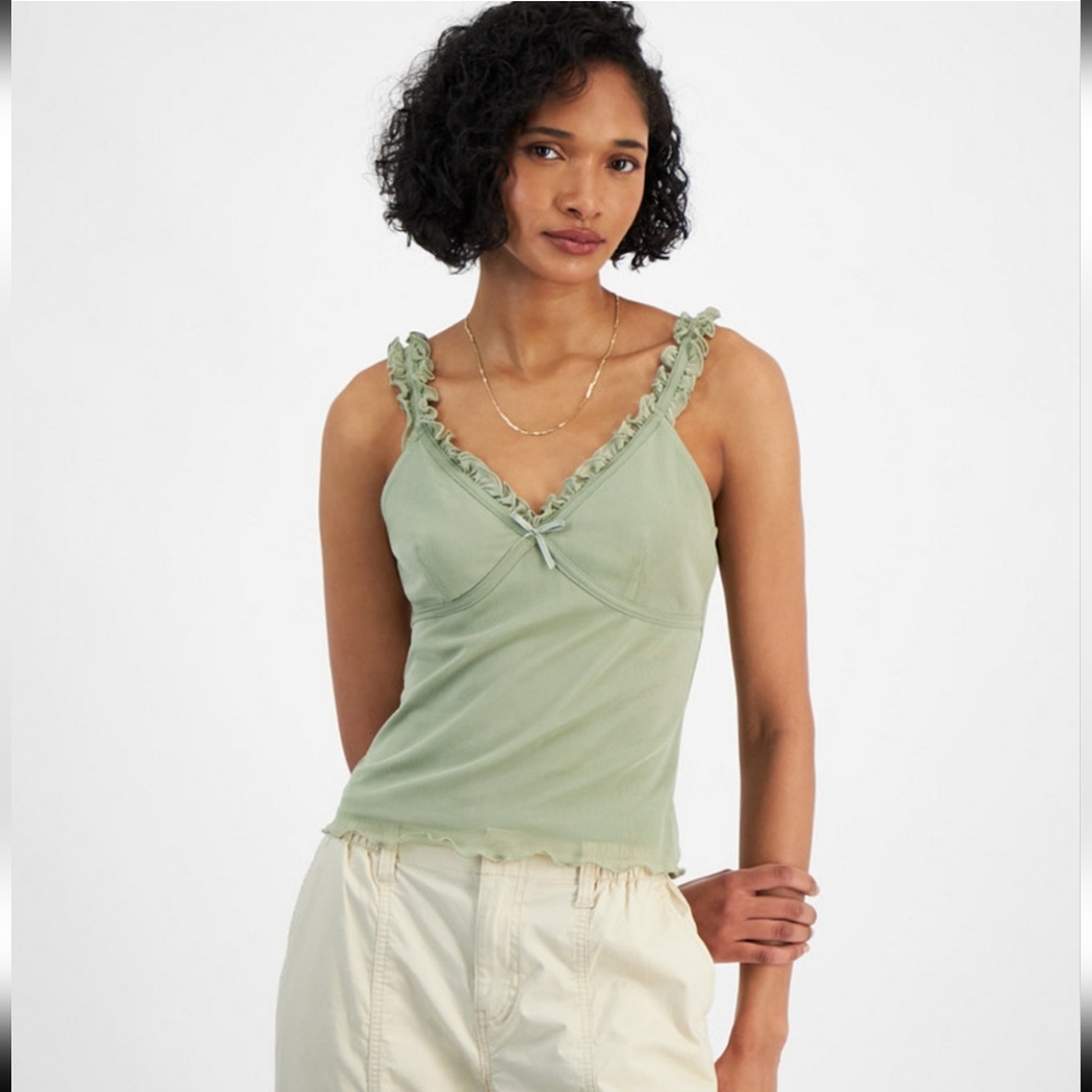 Madden Girl Ruffle Cami Tank Top Green Sz XS NWT